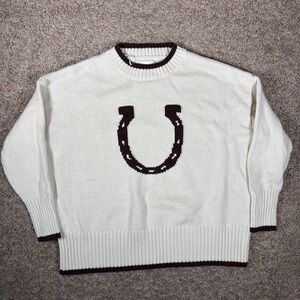 Soho & Stella Womens Horseshoe Graphic Knit Sweater Cream Brown XS ST23808